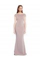 Boat Neck Cap Sleeve Crepe Formal Dress with Plunging Tie Back