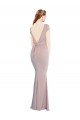 Boat Neck Cap Sleeve Crepe Formal Dress with Plunging Tie Back