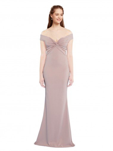 Knotted Off the Shoulder Crepe Formal Dress with Cut-Out Back Canada