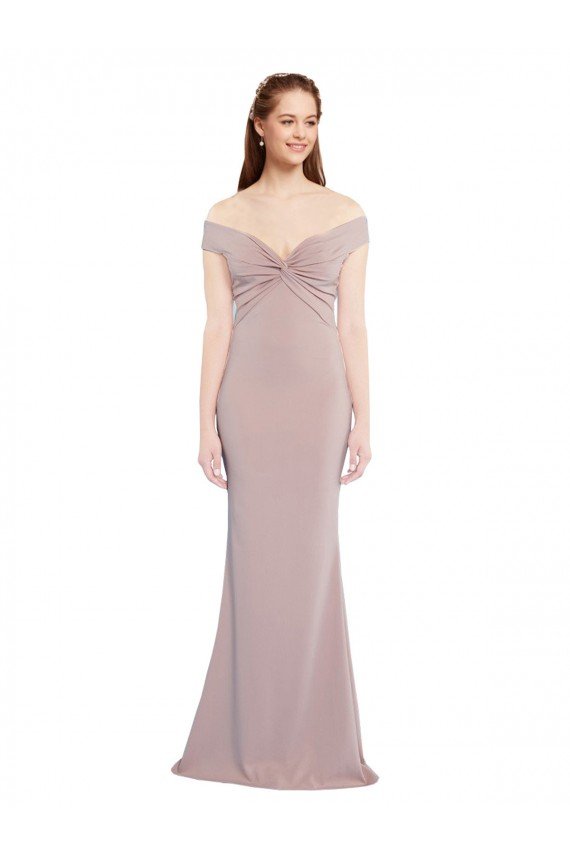 Knotted Off the Shoulder Crepe Formal Dress with Cut-Out Back