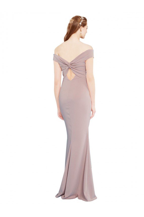 Knotted Off the Shoulder Crepe Formal Dress with Cut-Out Back