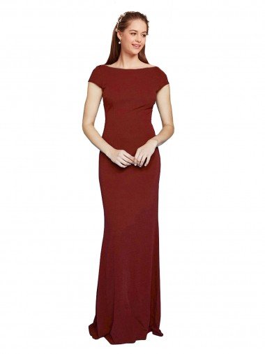 Cap Sleelves Mermaid Crepe Formal Dress Keyhole Back Canada