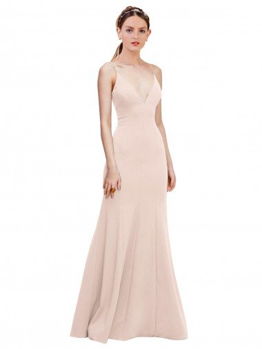 Deep V-Neck and Back Long Crepe Formal Dress Canada