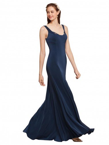 Fit and Flare Long Crepe Formal Dress with Round Neck Canada