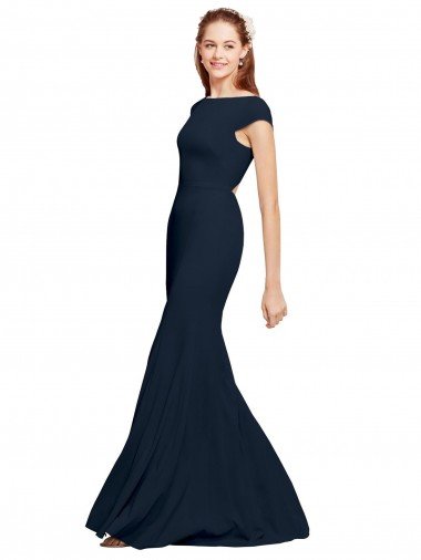 Fit and Flare Long Crepe Formal Dress with Tie Open Back Canada