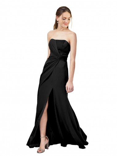 Strapless Fit and Flare Long Crepe Formal Dress with Knot and Slit Canada