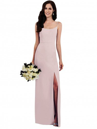 Spaghetti Strap V Back Crepe Formal Dress with Front Slit Canada