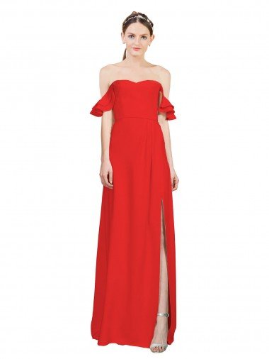 Double Ruffle Flounce Sleeves Crepe Formal Dress with Slit Canada