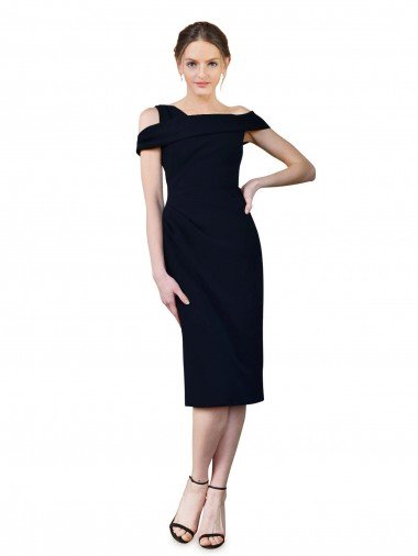 Draped Cross Shoulder Stretch Crepe Cocktail Formal Dress Canada