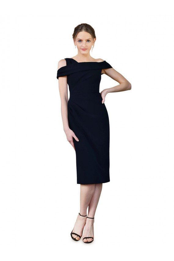 Draped Cross Shoulder Stretch Crepe Cocktail Formal Dress