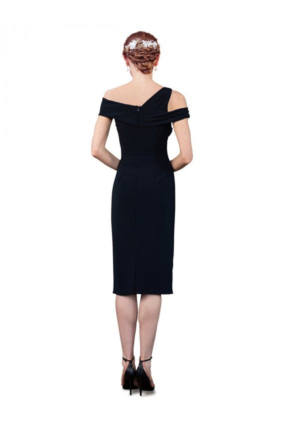 Draped Cross Shoulder Stretch Crepe Cocktail Formal Dress