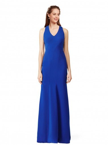 Halter V-Neck Long A-Line Crepe Formal Dress Canada