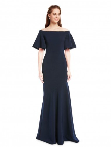 Off the Shoulder Crepe Formal Dress with Short Ruffle Sleeves. Canada