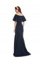 Off the Shoulder Crepe Formal Dress with Short Ruffle Sleeves.