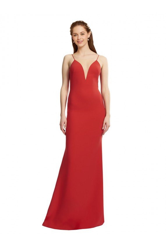 Mermaid Plunging V-Neck Crepe Formal Dress with Wide Open Back
