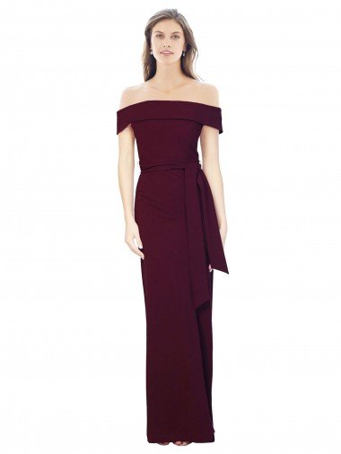 Off the Shoulder Long Crepe Formal Dress with Waist Tie Canada