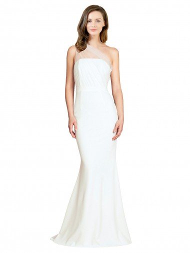 Soft Tulle Shoulder Overlay Mermaid One Shoulder Crepe Formal Dress Canada