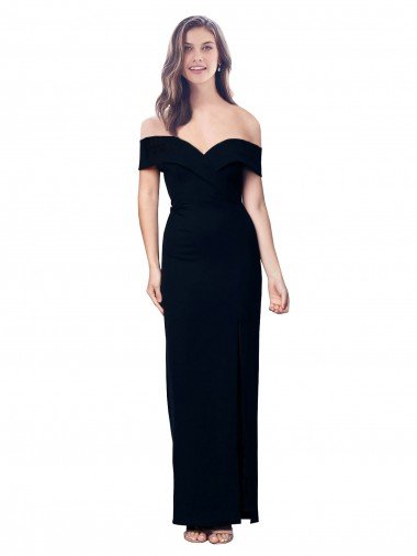 Off the Shoulder Long Full Length Crepe Formal Dress with Side Split Canada