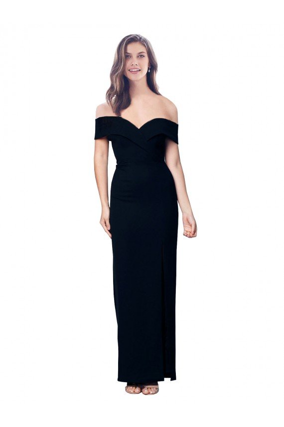 Off the Shoulder Long Full Length Crepe Formal Dress with Side Split