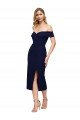 Midi Length Short Crepe Cocktail Formal Dress with Side Split