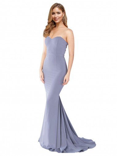 Long Strapless Sweetheart Sweep Train Crepe Formal Dress with Low Back Canada
