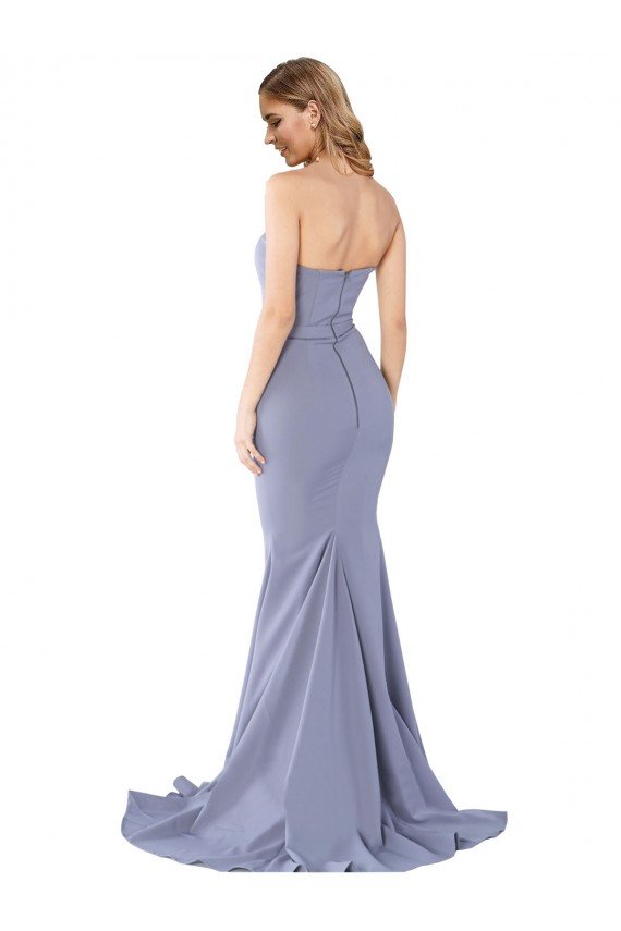 Long Strapless Sweetheart Sweep Train Crepe Formal Dress with Low Back