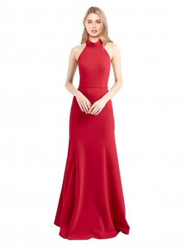 Sleek Fit and Flare High Neck Halter Stretch Crepe Formal Dress with Open Back Canada