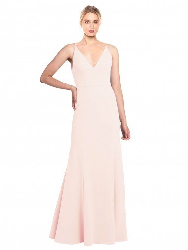 Slim A-Line V-Neck Long Stretch Crepe Formal Dress with V-Back Canada