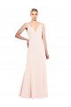 Slim A-Line V-Neck Long Stretch Crepe Formal Dress with V-Back