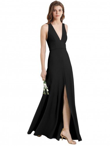 Sleek Halter V-Neck Long A-Line Stretch Crepe Formal Dress with Front Slit Canada