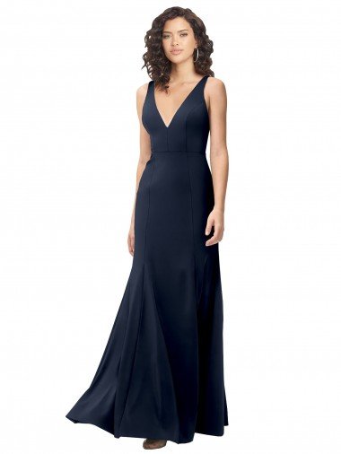 Classic V-Neck Long Stretch Crepe Formal Dress with V-Back Canada