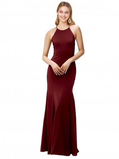 Fit and Flare Halter Neckline Stretch Crepe Formal Dress with Strappy Back Canada