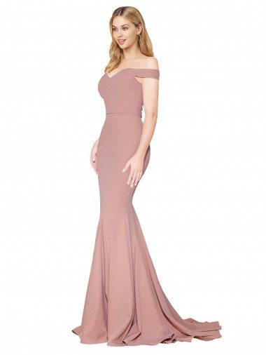 Off the Shoulder Sweetheart Long Sweep Train Crepe Formal Dress Canada