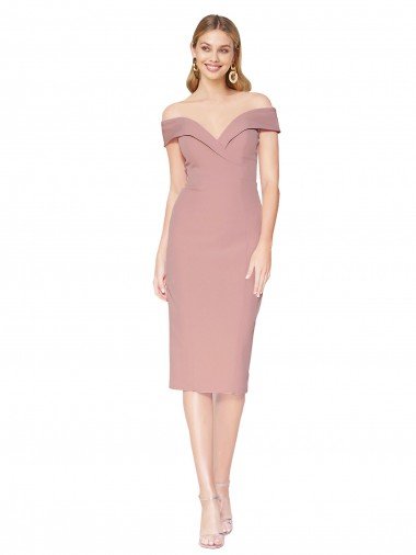 Knee Length Off the Shoulder Sweetheart Crepe Cocktail Formal Dress Canada