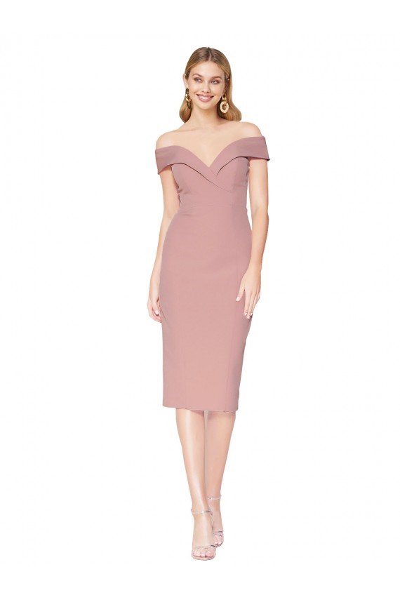 Knee Length Off the Shoulder Sweetheart Crepe Cocktail Formal Dress