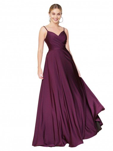 High Neck Spaghetti Straps Long V-Back Crepe Formal Dress Canada