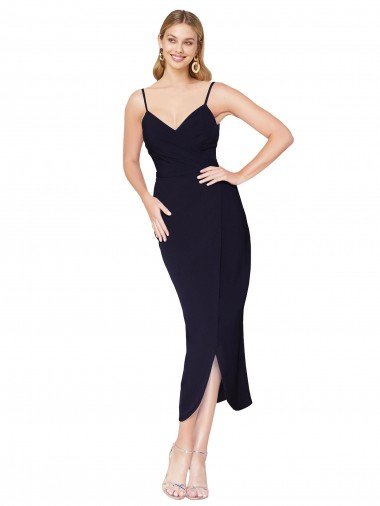 High Neck Spaghetti Straps Crepe Short Wrap Cocktail Formal Dress Canada