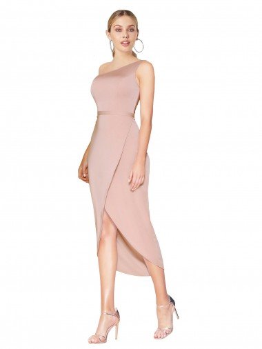 Knee Length One Shoulder Crepe Short Wrap Cocktail Formal Dress Canada