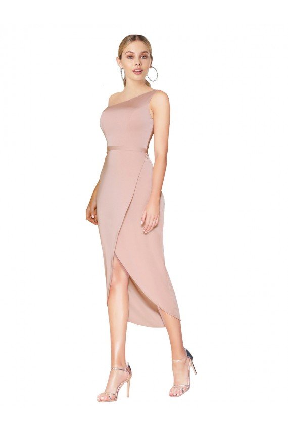 Knee Length One Shoulder Crepe Short Wrap Cocktail Formal Dress