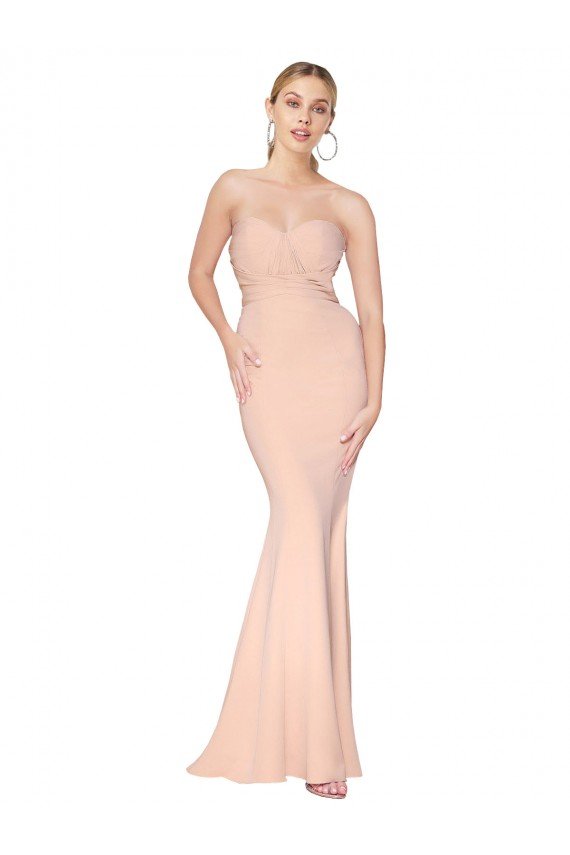 Sweetheart Shirred Neck Long Floor Length Crepe Formal Dress