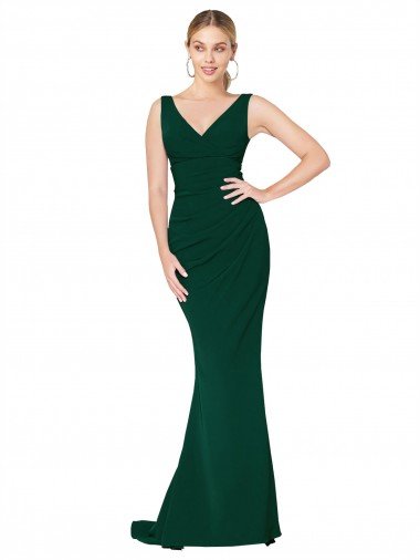 V-Neck Floor Length Long Crepe Mermaid Formal Dress Canada