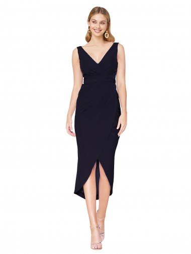 Short Knee Length V-Neck Crepe Cocktail Wrap Cocktail Formal Dress Canada