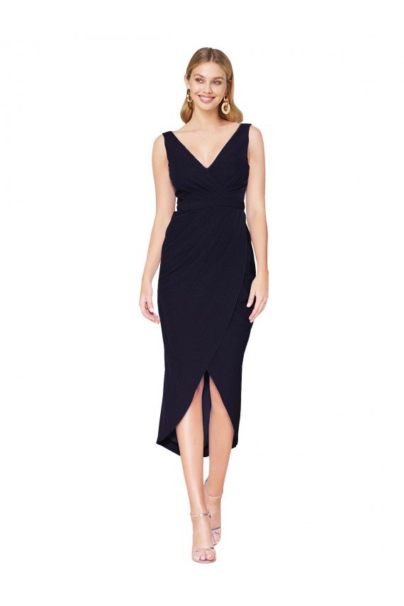 Short Knee Length V-Neck Crepe Cocktail Wrap Cocktail Formal Dress