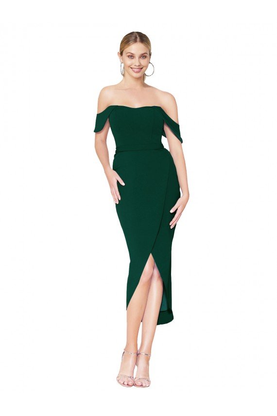Off the Shoulder Short Knee Length Crepe Wrap Cocktail Formal Dress