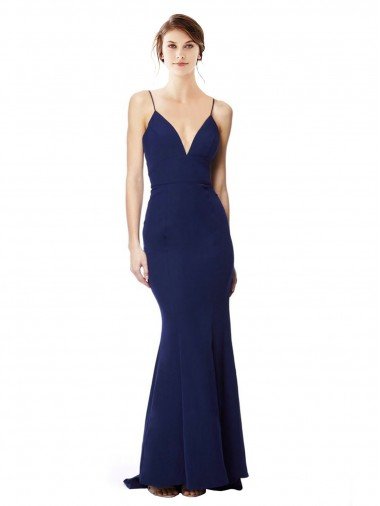 Deep V-Neck Spaghetti Straps Mermaid Crepe Formal Dress Canada