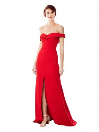 Off the Shoulder Chapel Train Crepe Formal Dress with Thigh-High slit Canada