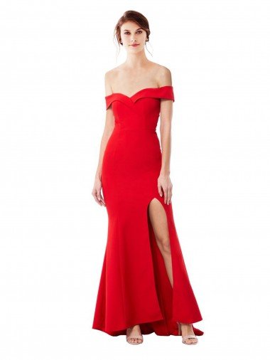 Off the Shoulder Sweetheart Maxi Crepe Formal Dress With Thigh Split and Train Canada