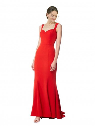 Long Chapel Train Fishtail Maxi Crepe Formal Dress with Sweetheart Neckline Canada