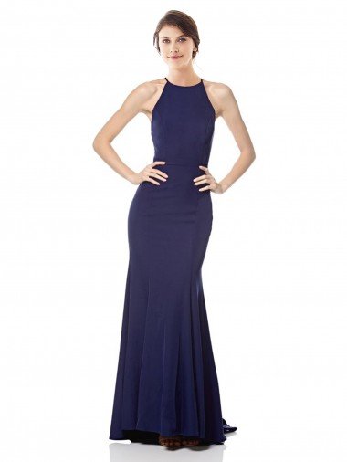 High Neck Fishtail Crepe Formal Dress with Open Back Detail Canada