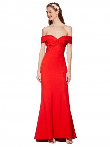 Cross Front and Back Bardot Sleeveless Crepe Maxi Formal Dress Canada